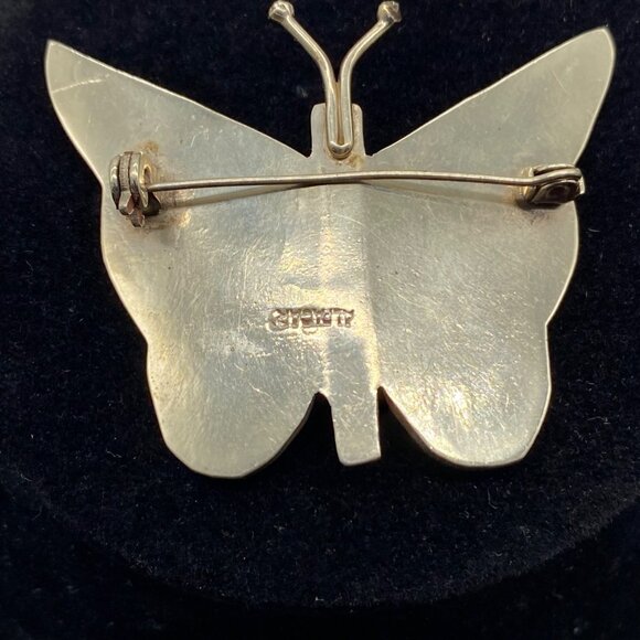 Vtg Sterling Silver Abalone Butterfly Brooch Signed Alpacha Shell Inlay Mexico - Picture 9 of 12